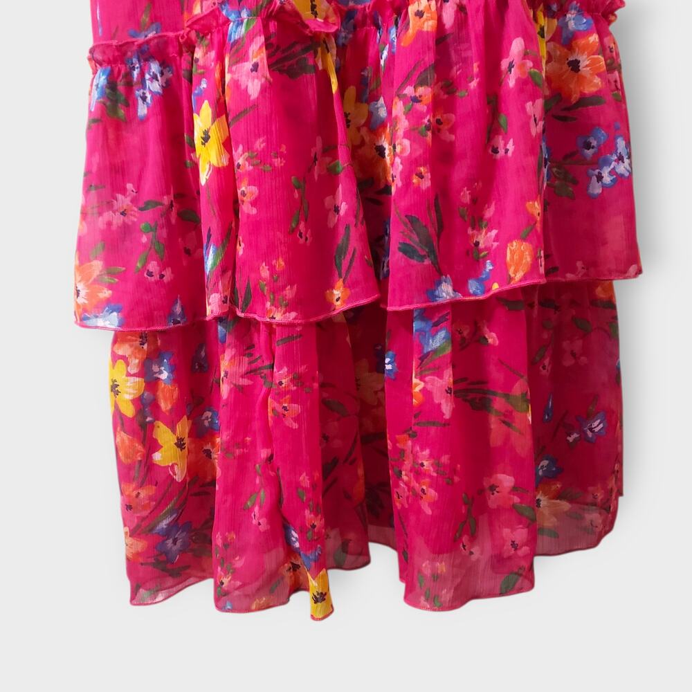 Old Navy Womens Pink Floral Chiffon Ruffle Maxi Dress Tiered Cottage Summer XS - Picture 6 of 14